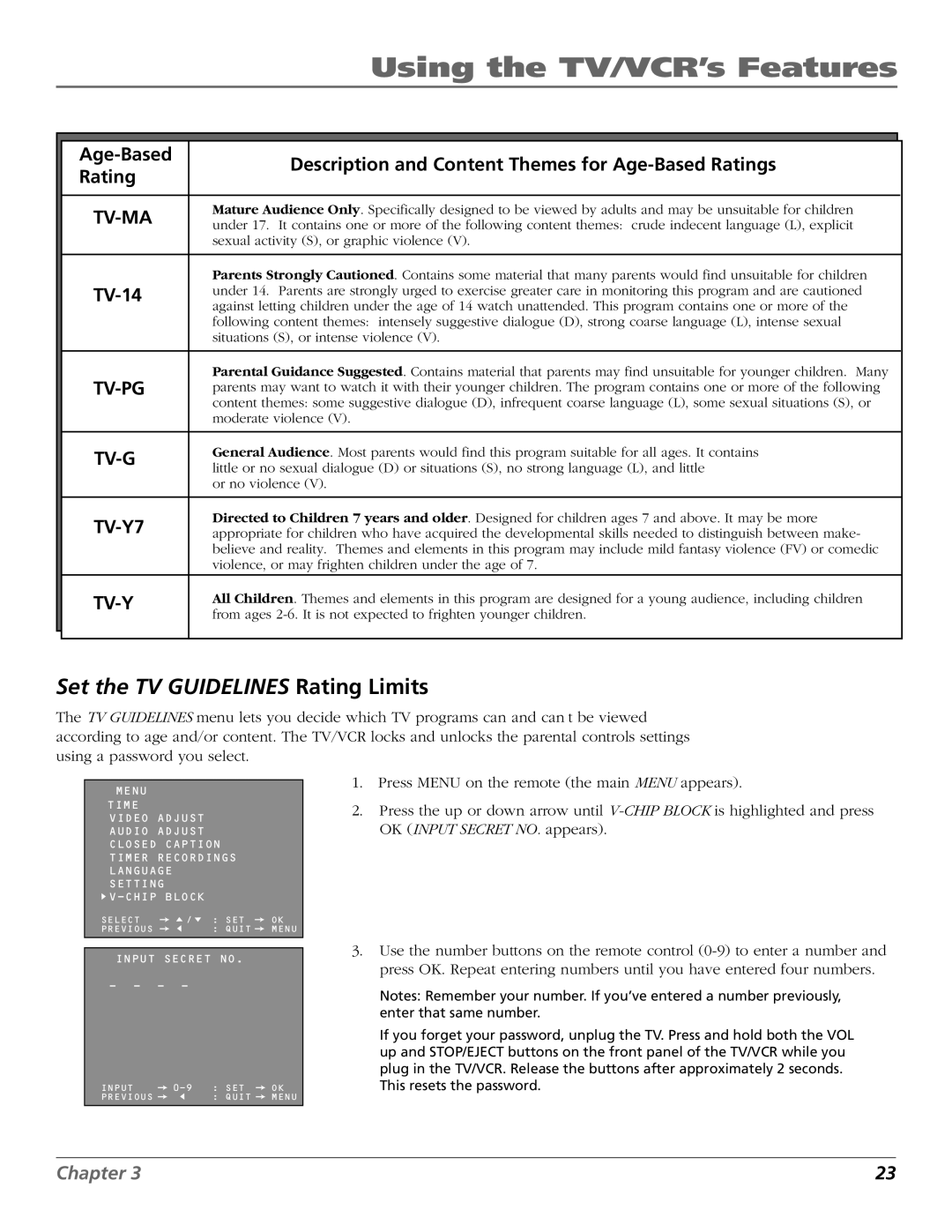 RCA TV/VCR manual Tv-Ma, TV-14 