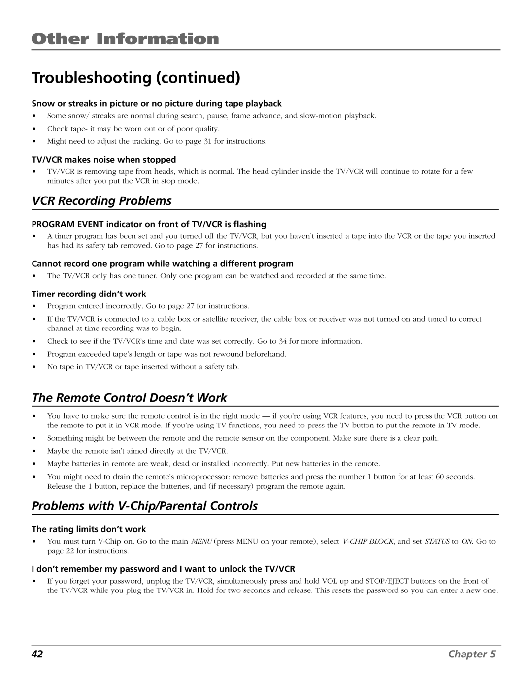 RCA TV/VCR manual VCR Recording Problems 