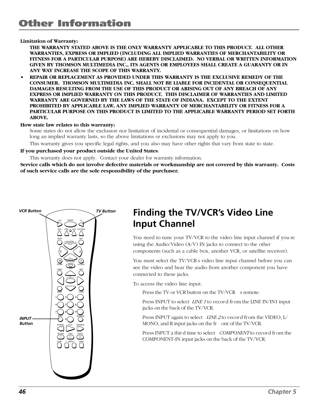 RCA TV/VCR manual Input Channel, Limitation of Warranty, How state law relates to this warranty 