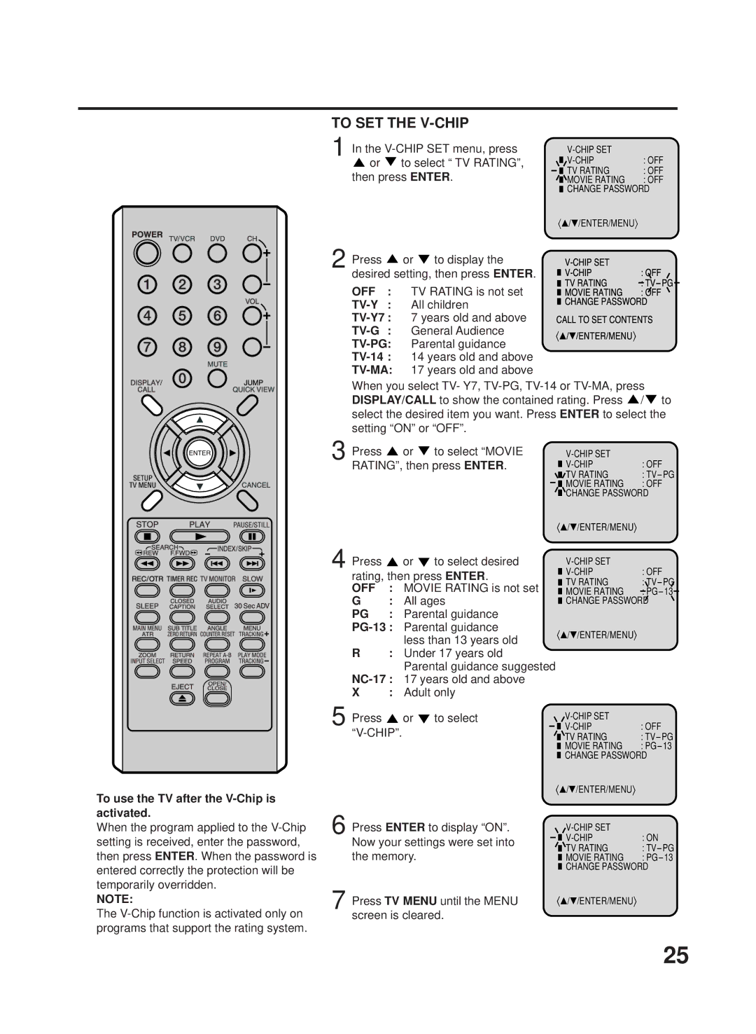 RCA TV/VCR/DVD manual Off, Tv-Y, Tv-G, Tv-Pg, Tv-Ma 