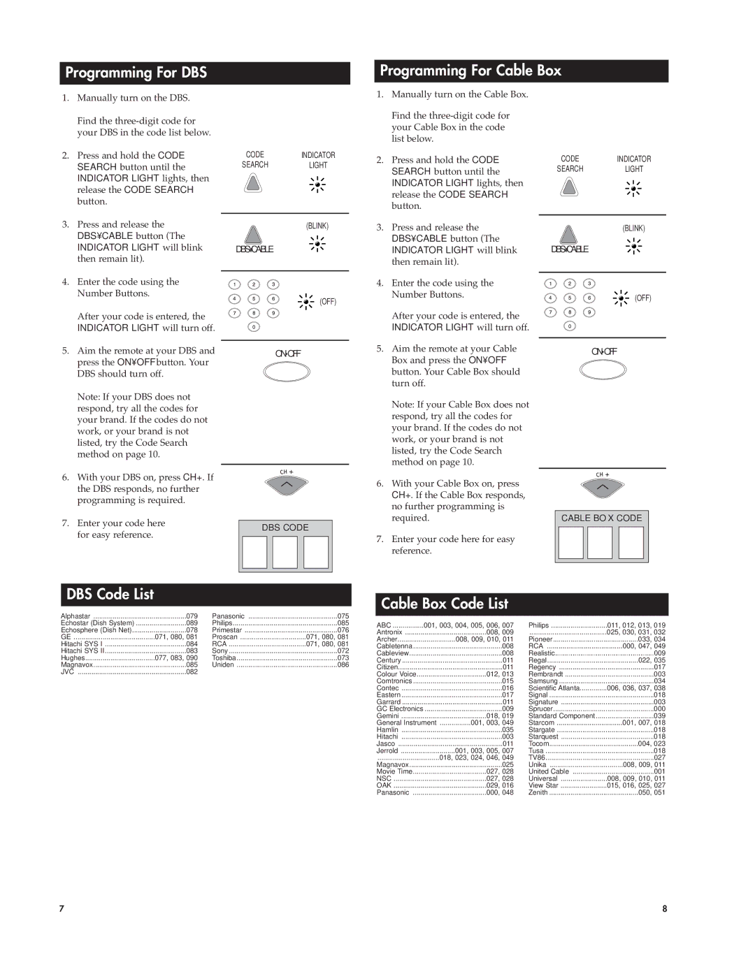 RCA Universal Remote warranty Programming For DBS Programming For Cable Box, Cable Box Code List, Abc 