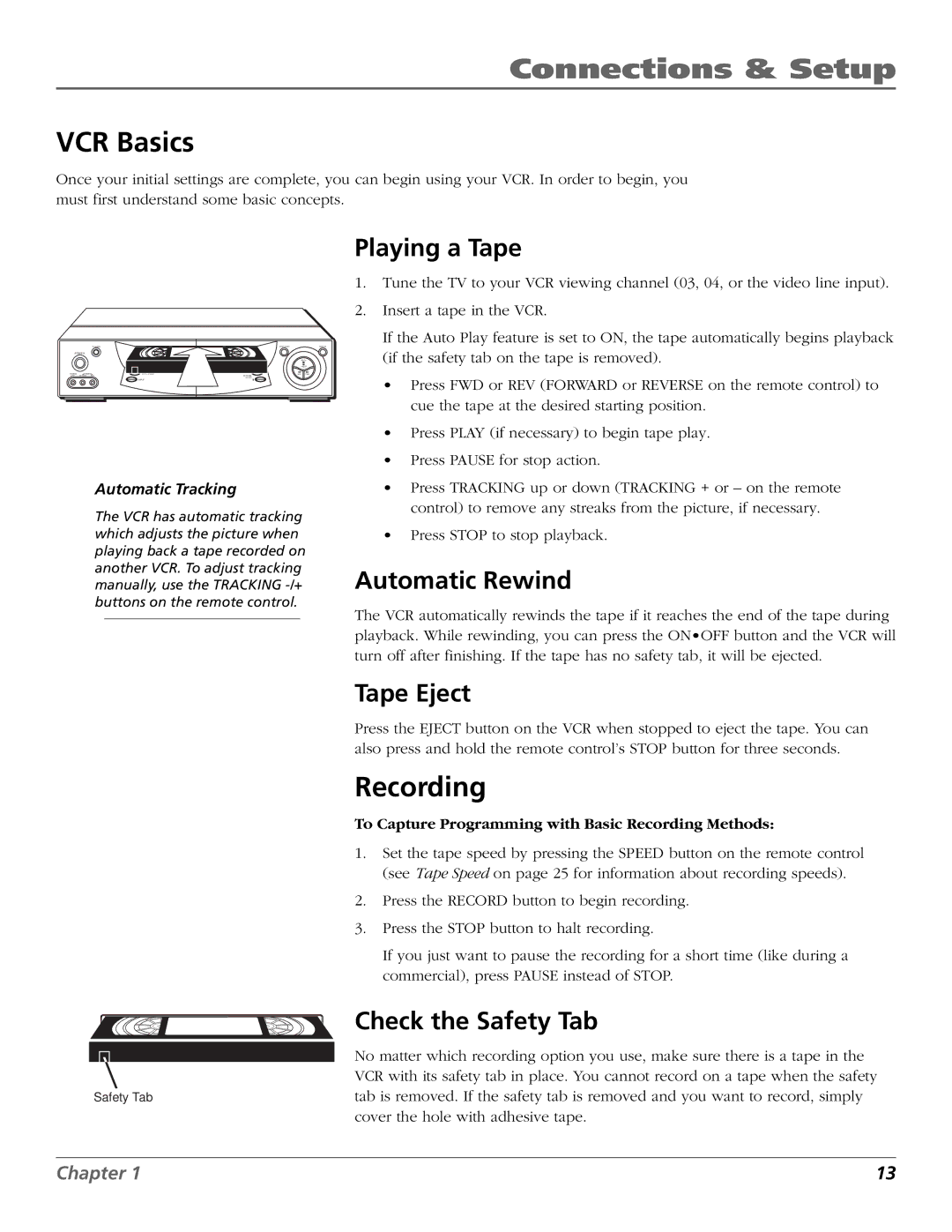 RCA VCR VR708HF manual VCR Basics, Recording 