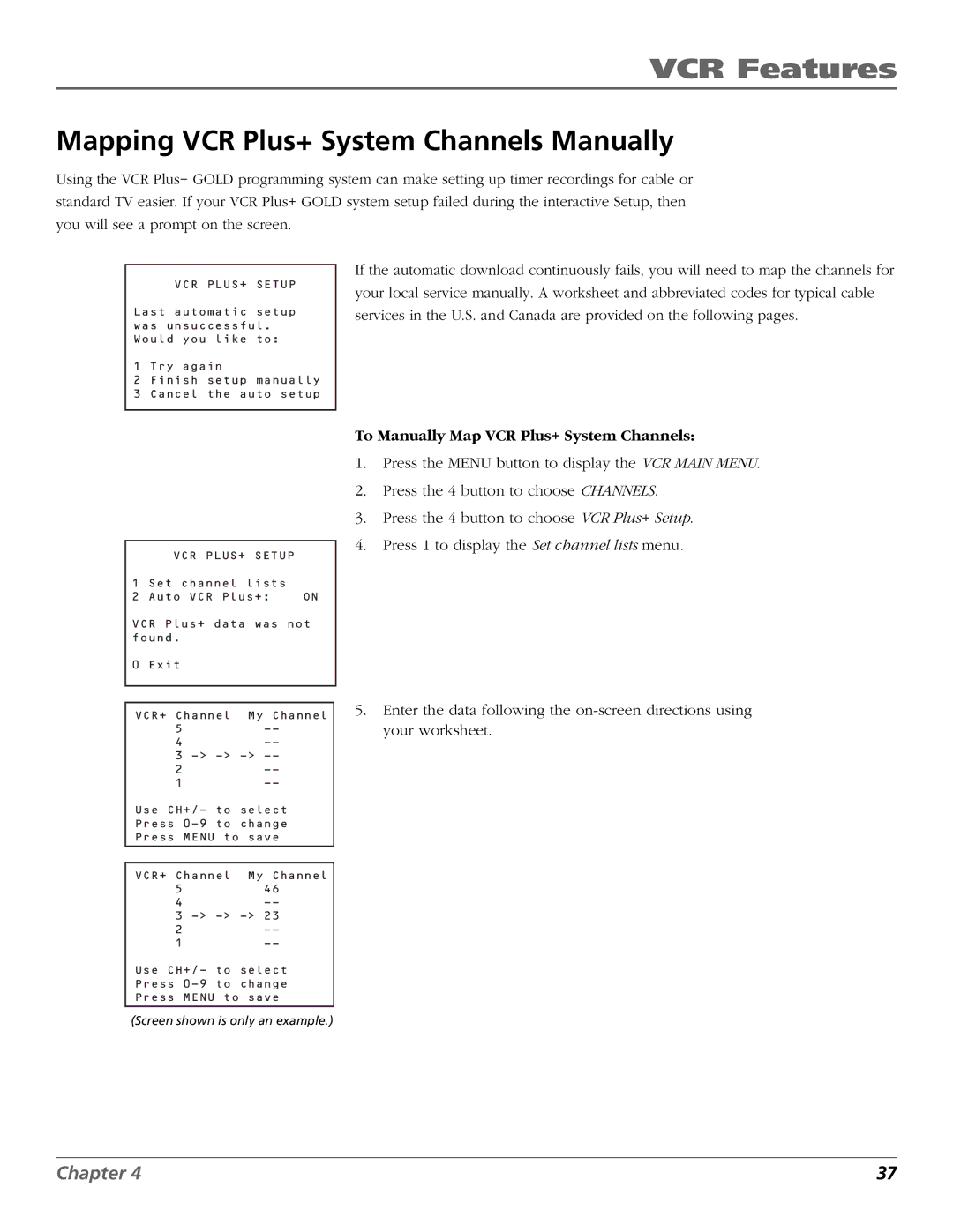 RCA VCR VR708HF manual Mapping VCR Plus+ System Channels Manually, To Manually Map VCR Plus+ System Channels 