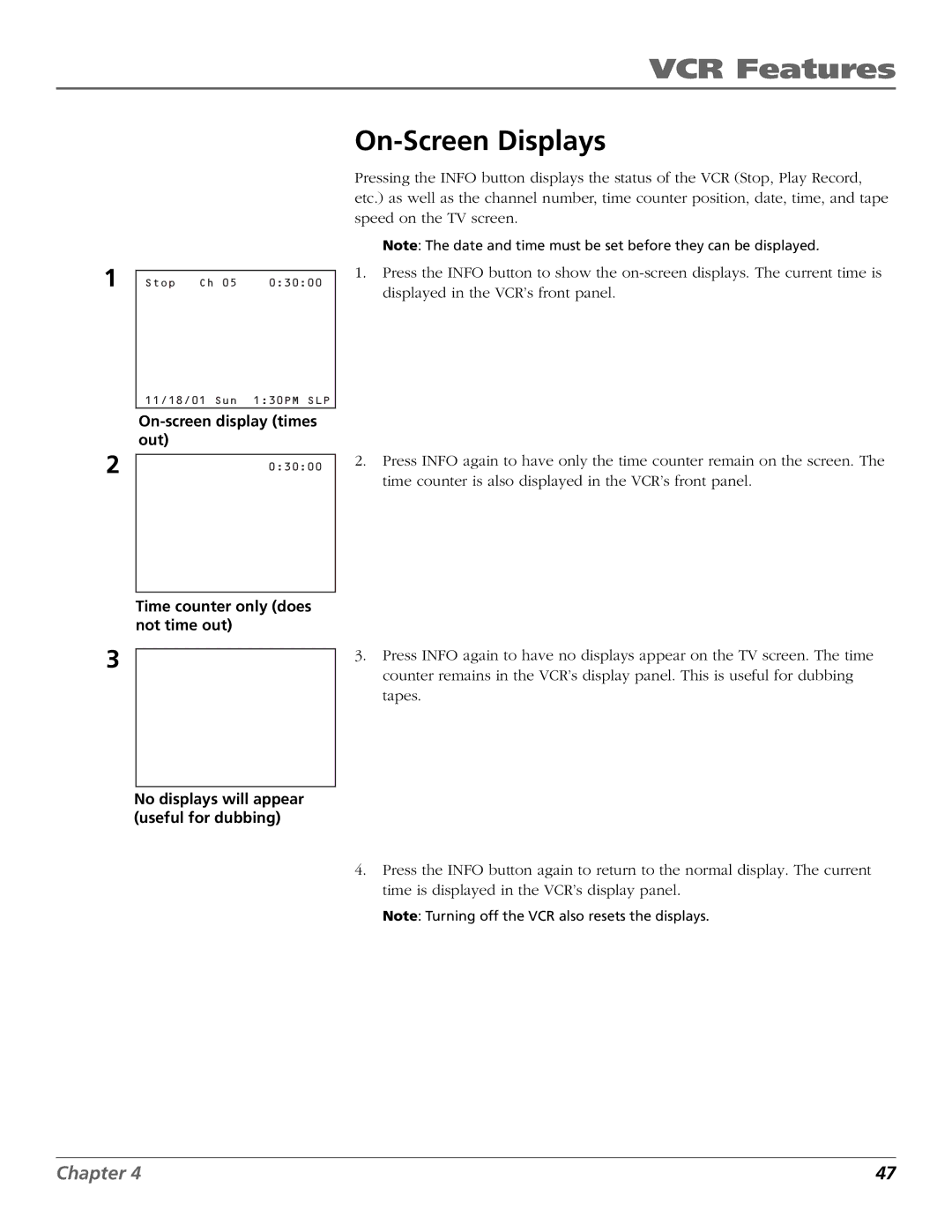 RCA VCR VR708HF manual On-Screen Displays 