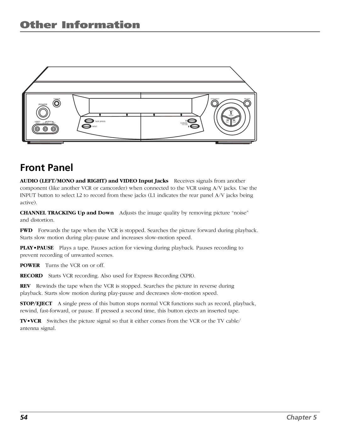 RCA VCR VR708HF manual Front Panel 