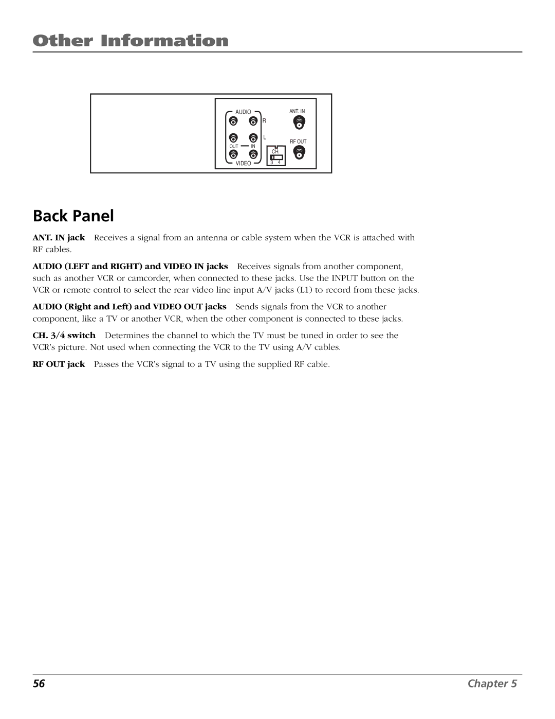 RCA VCR VR708HF manual Back Panel 