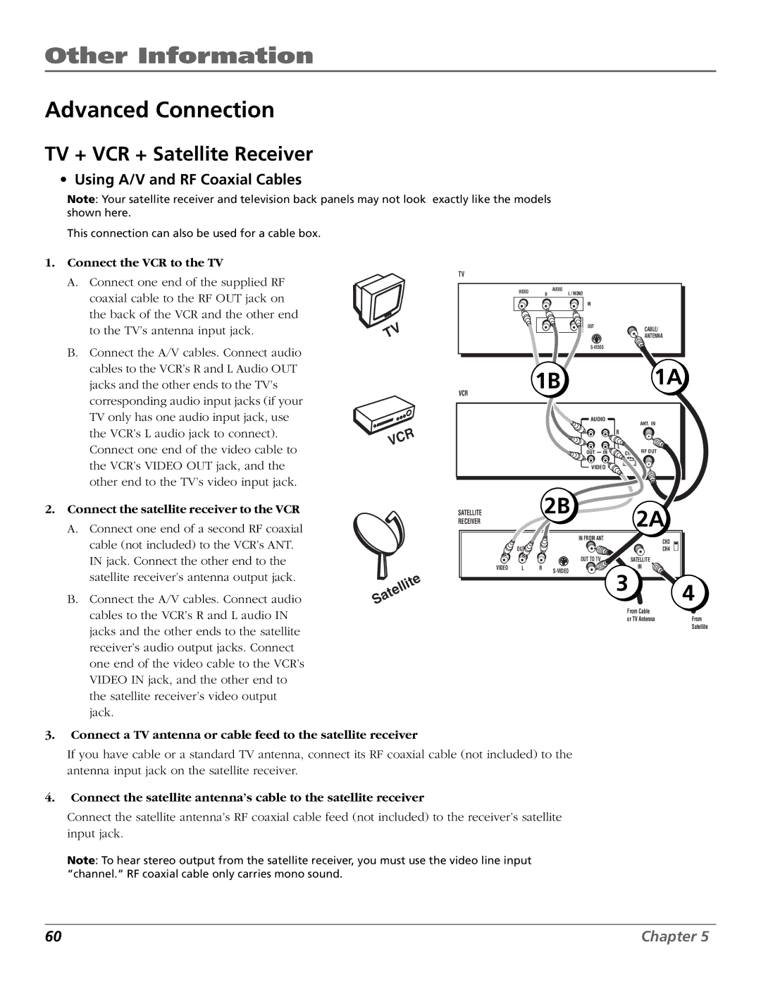 RCA VCR VR708HF manual Advanced Connection, Connect the satellite receiver to the VCR 