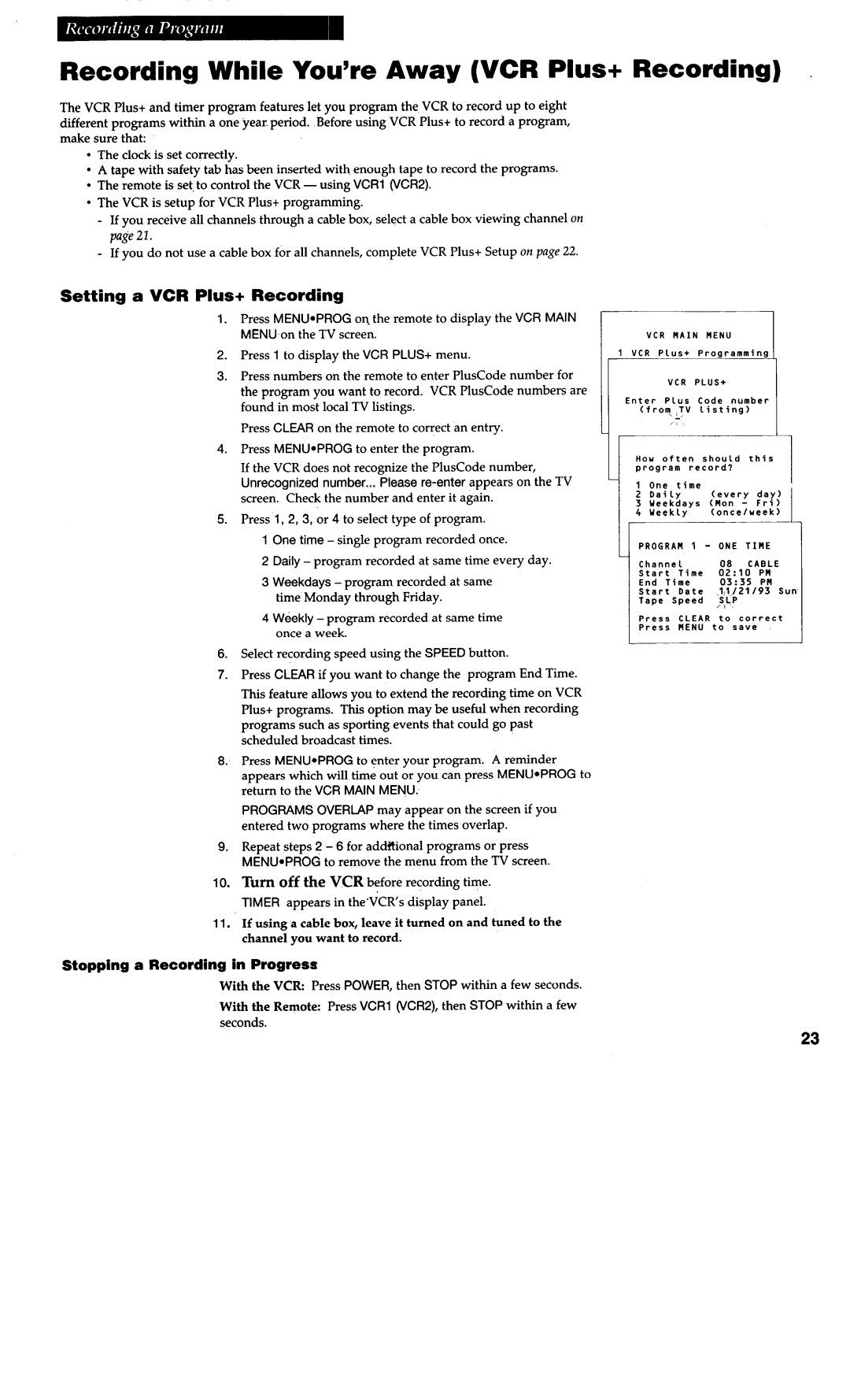 RCA VG4038/ VG4039 warranty Recording While You’re Away VCR Plus+ Recording, Setting a VCR Plus+ Recording 