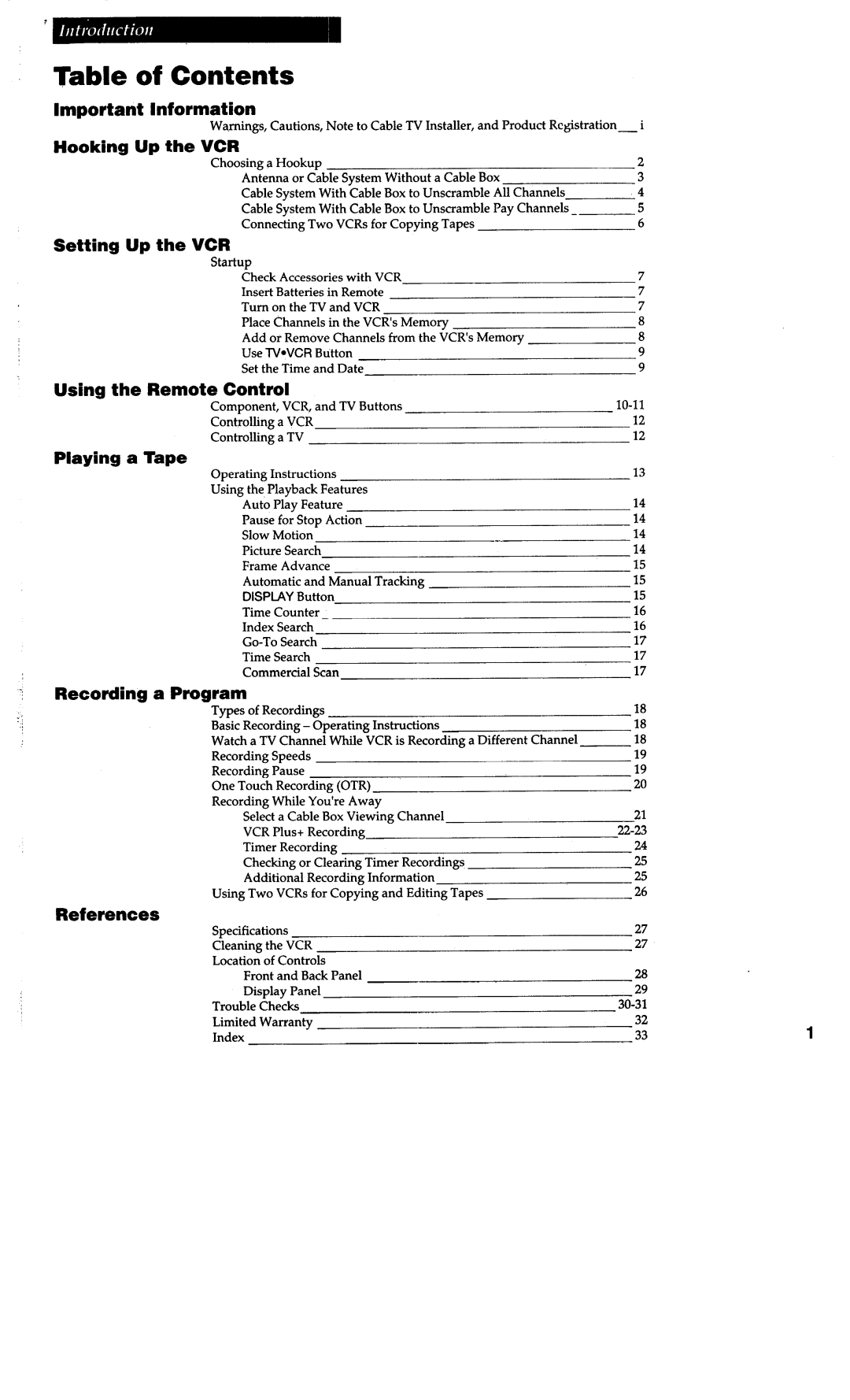 RCA VG4038/ VG4039 warranty Table of Contents 