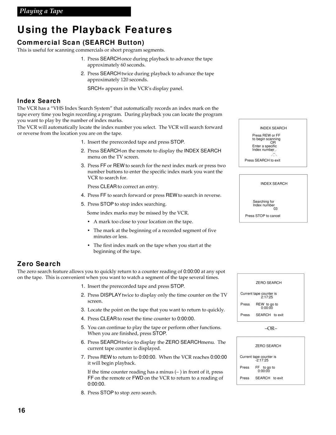 RCA VG4251 manual Commercial Scan Search Button, Zero Search 