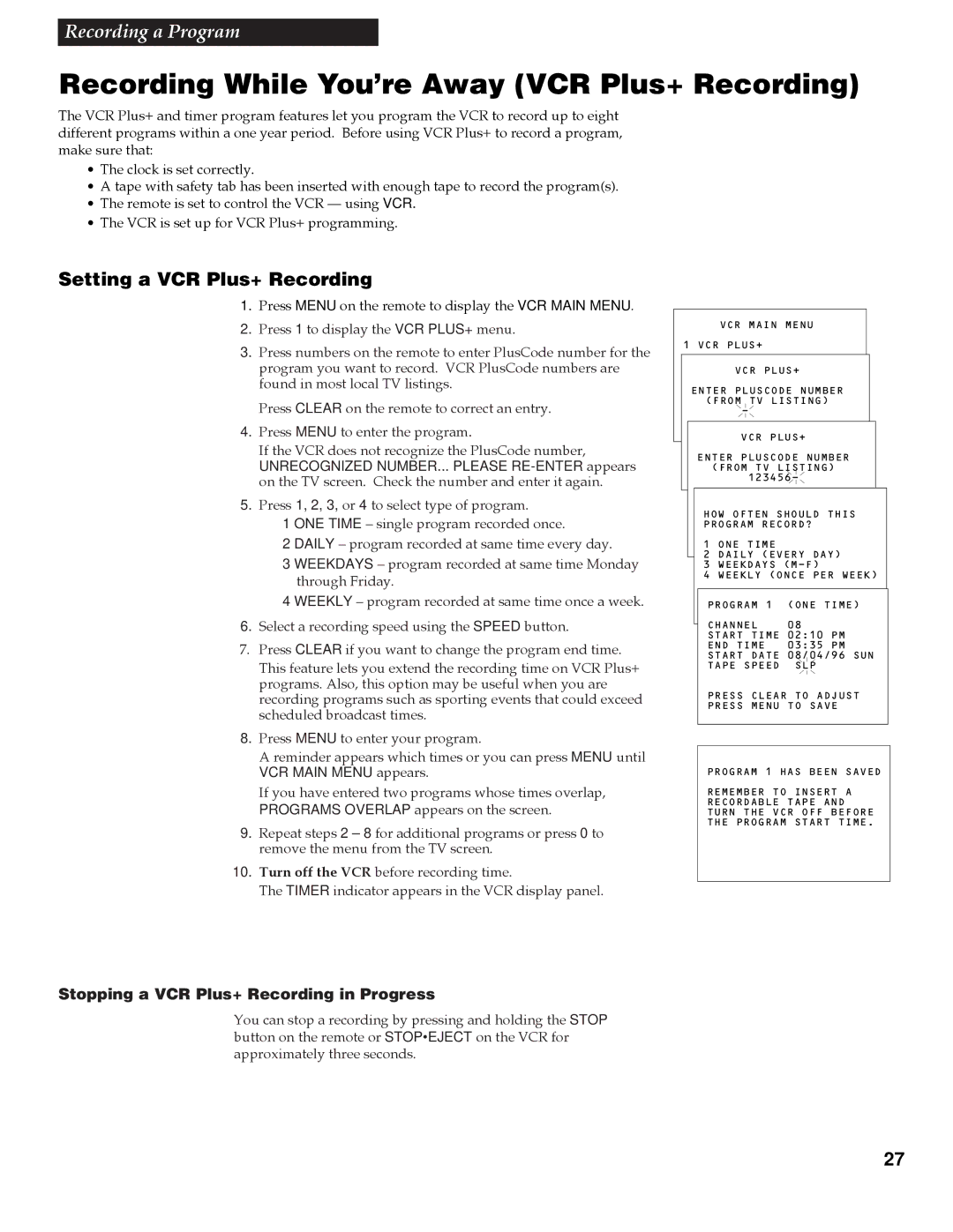 RCA VG4259 manual Recording While You’re Away VCR Plus+ Recording, Setting a VCR Plus+ Recording 