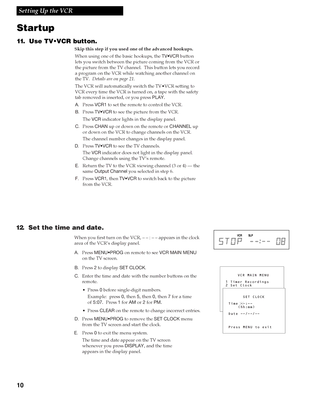 RCA VGM300 manual Use Tvvcr button, Set the time and date, Skip this step if you used one of the advanced hookups 