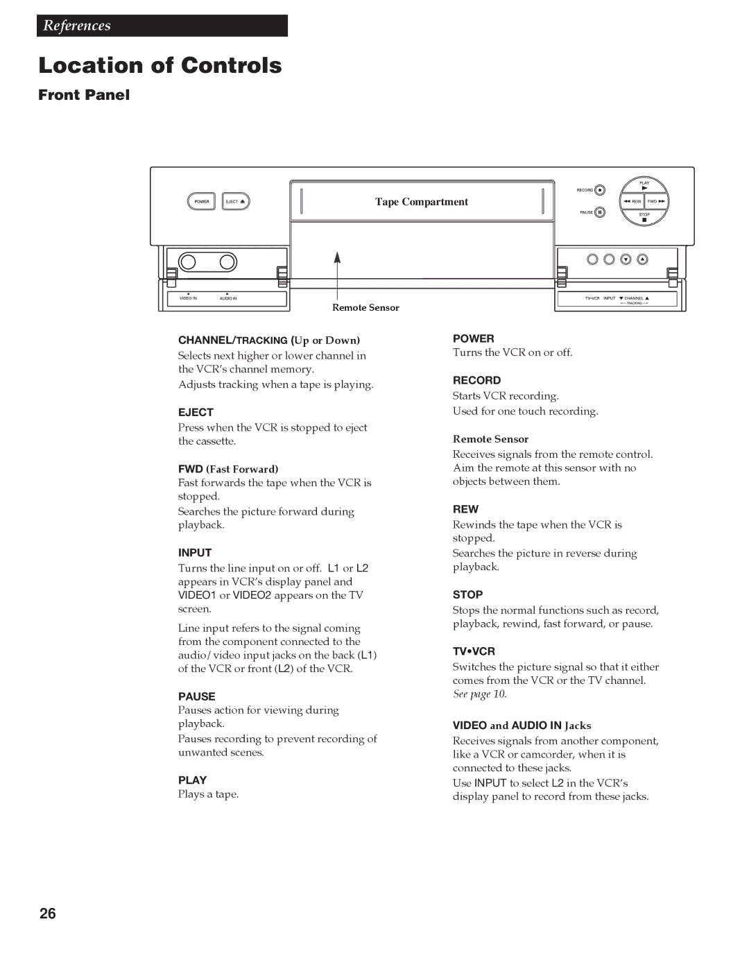 RCA VGM300 manual Location of Controls, Front Panel 