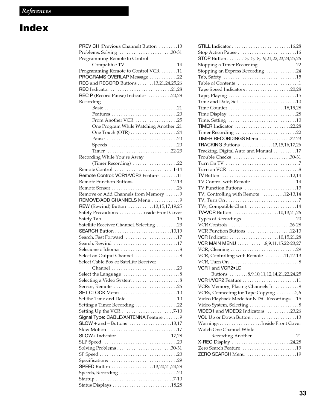 RCA VGM300 manual Index 