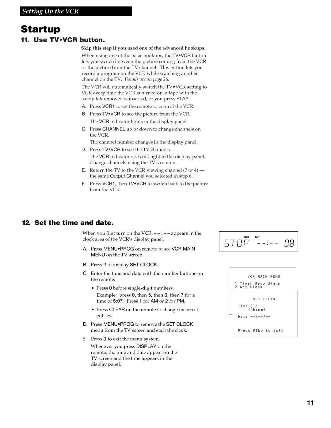 RCA VGM500 manual Use Tvvcr button, Set the time and date, Skip this step if you used one of the advanced hookups 