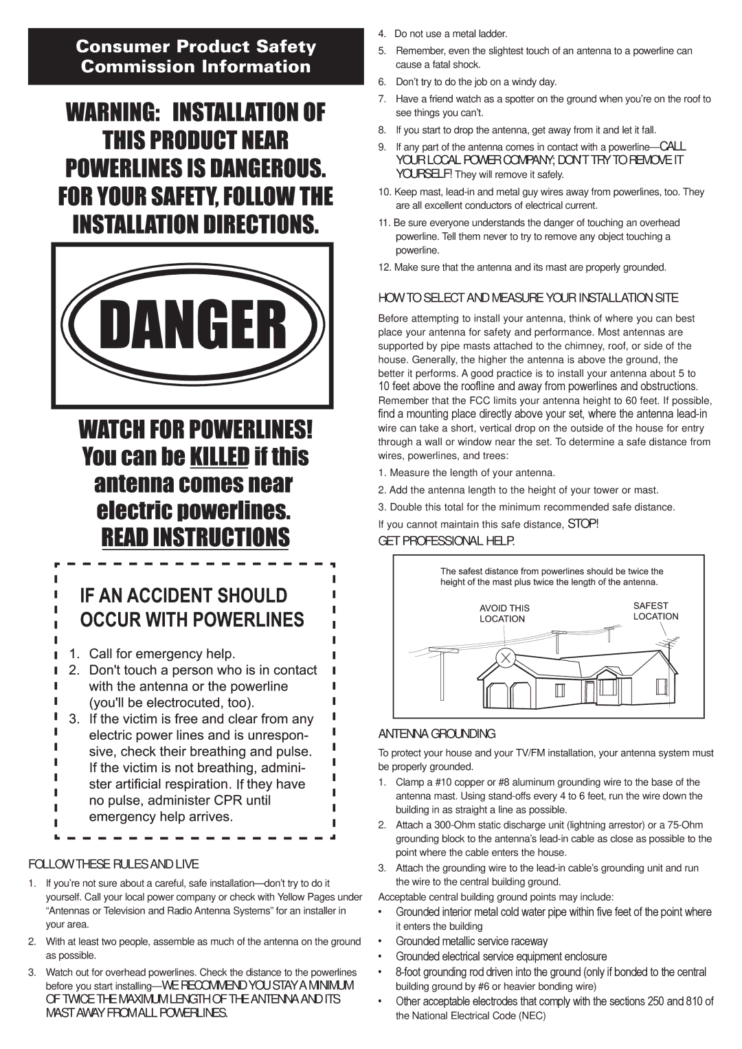 RCA VH126N user manual Consumer Product Safety Commission Information 