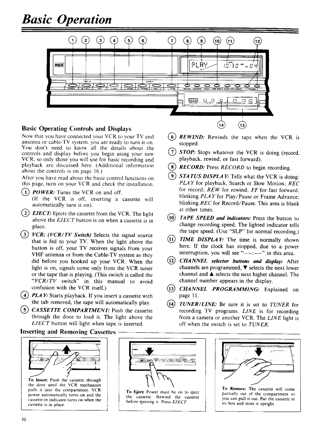 RCA VPT 385 owner manual Basic Operation, Basic Operating Controls and DispLays 