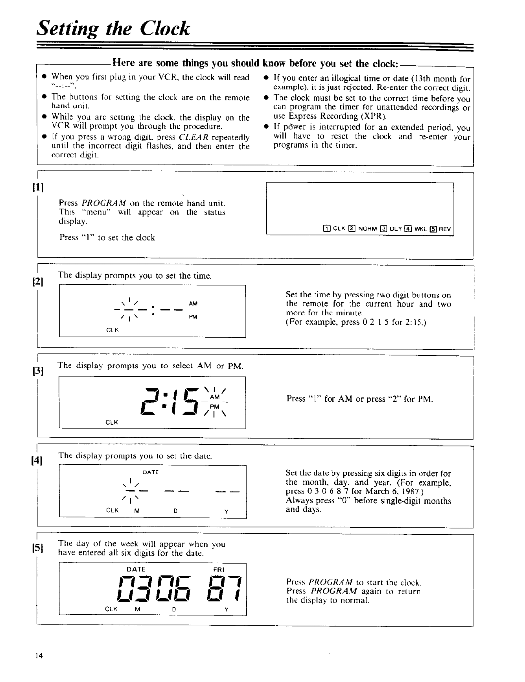 RCA VPT 385 owner manual Setting the Clock, Here are some things you should, Know before you set the clock 