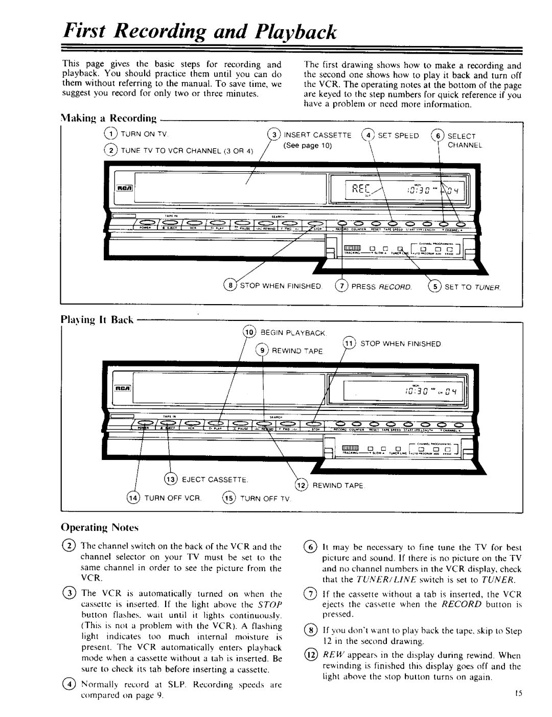 RCA VPT 385 owner manual First Recording and Playback 