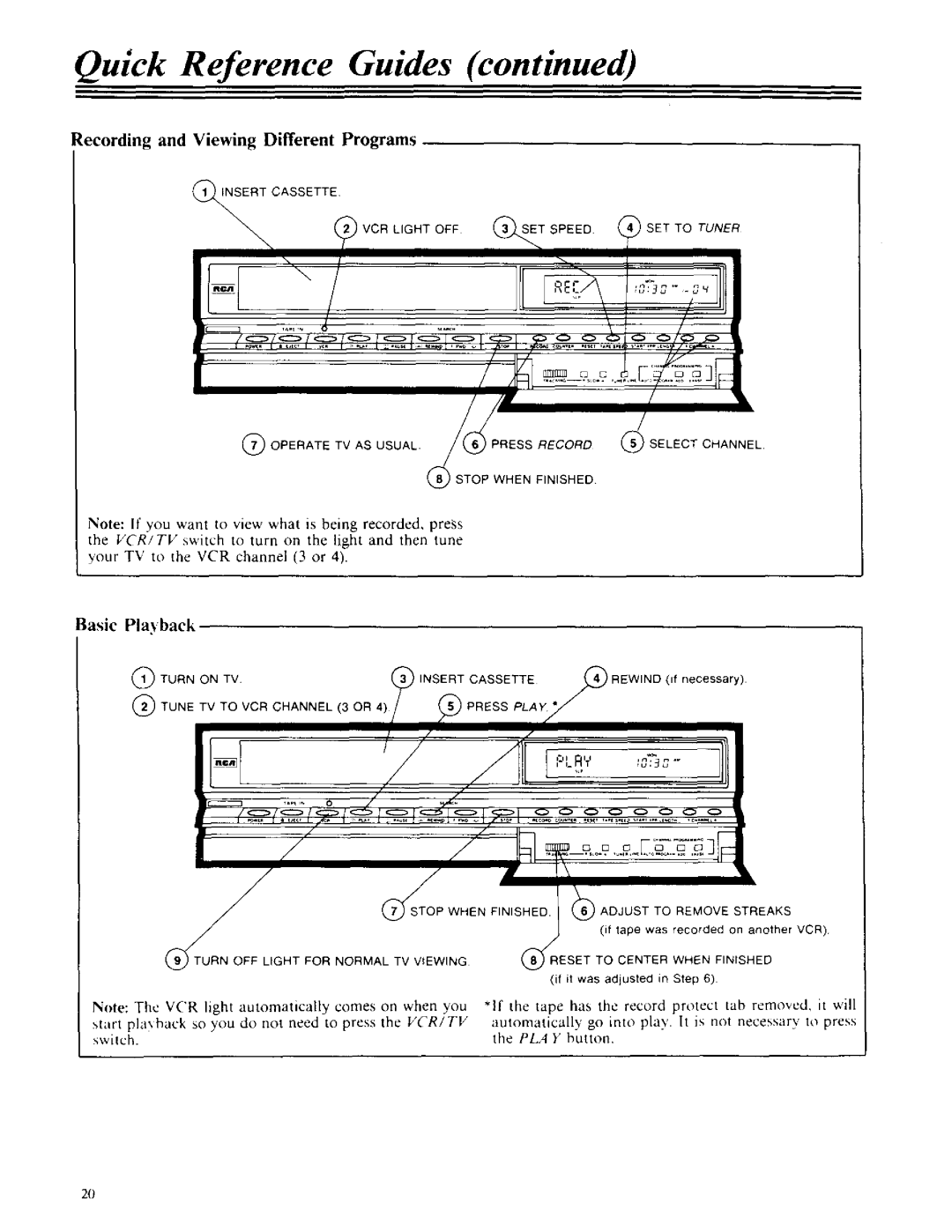 RCA VPT 385 owner manual Recording and Viewing Different Programs, Basic Pla back 