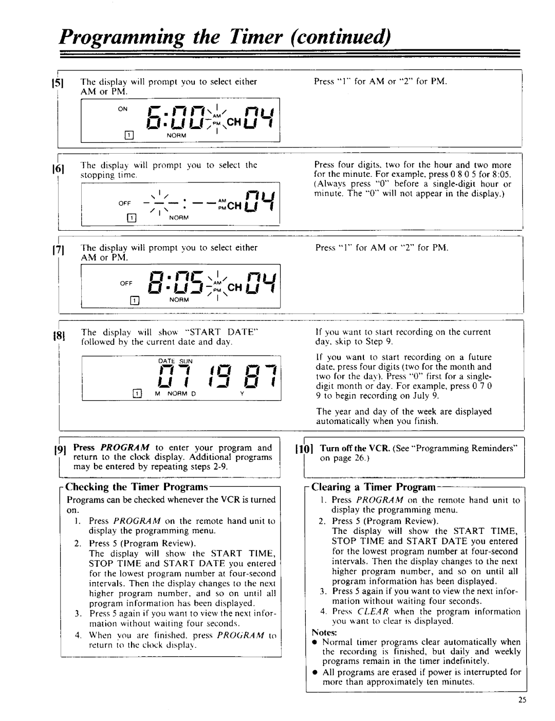 RCA VPT 385 owner manual Programming the Timer, Checking the Timer Programs, Clearing a Timer Program, AM or PM, Your 