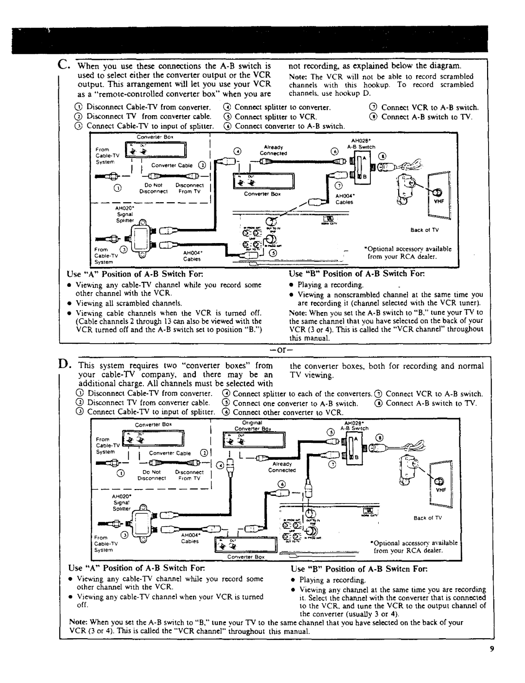 RCA VR270 owner manual Connections, Switch 