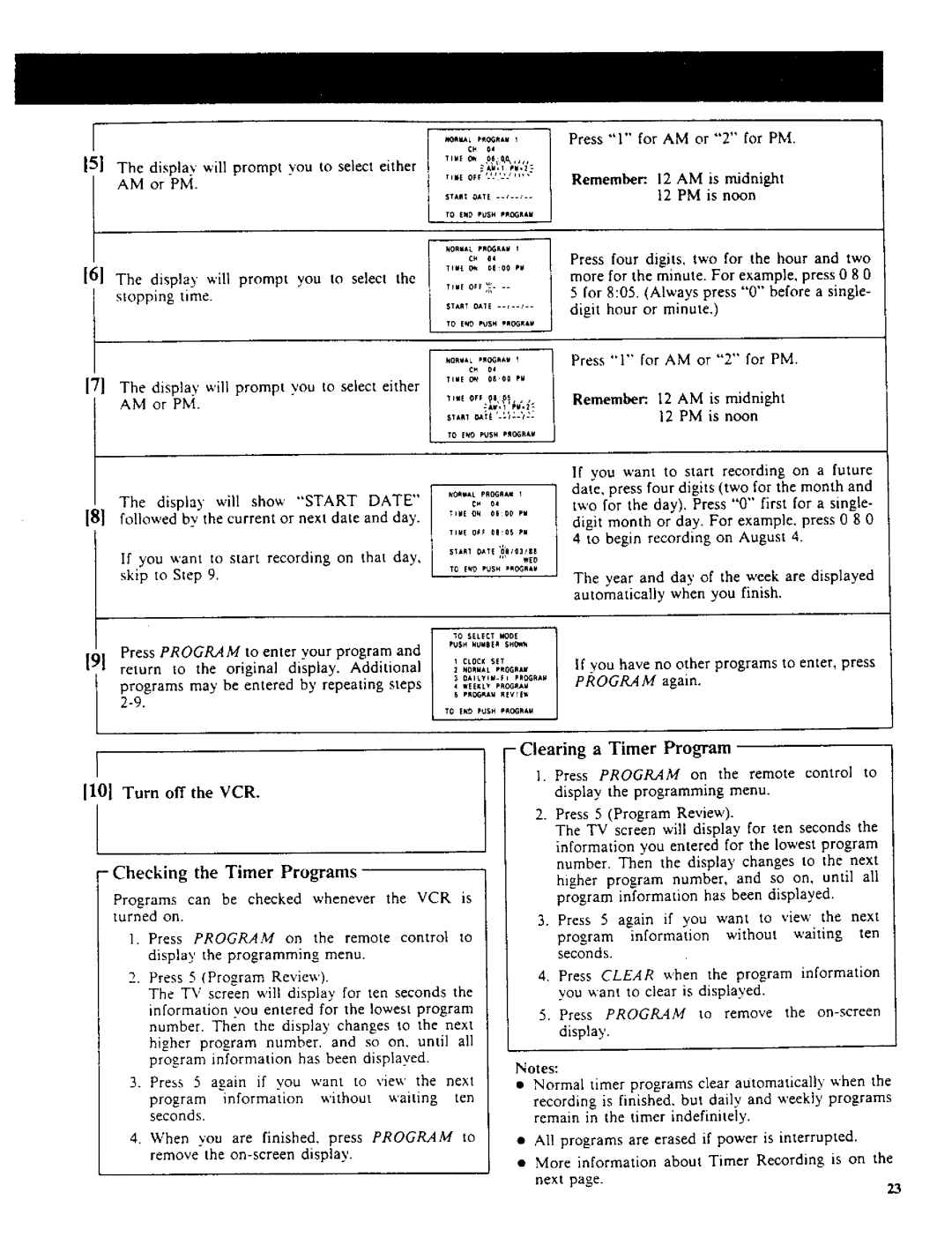 RCA VR270 owner manual Clearing a Timer Program, Display will show Start Date, Followed by the current or next date and day 