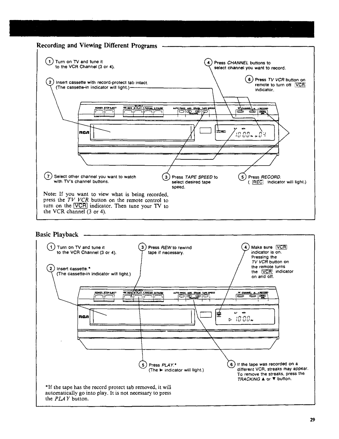 RCA VR270 Recording and Viewing Different Programs, Basic Playback, Select Desired tape Indicator will light Speed 