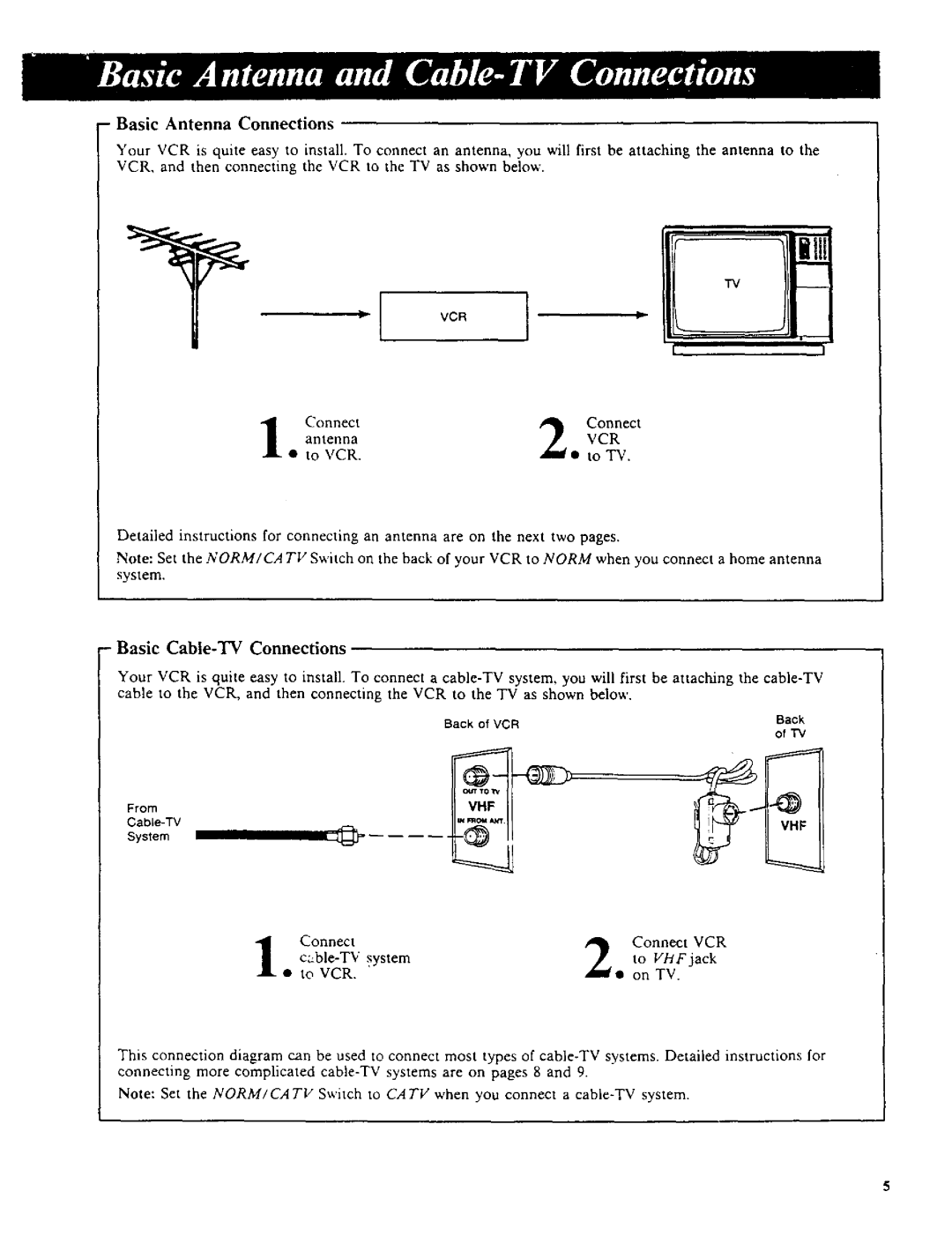 RCA VR270 owner manual Basic Cable-TV Connections, Back of VCR 