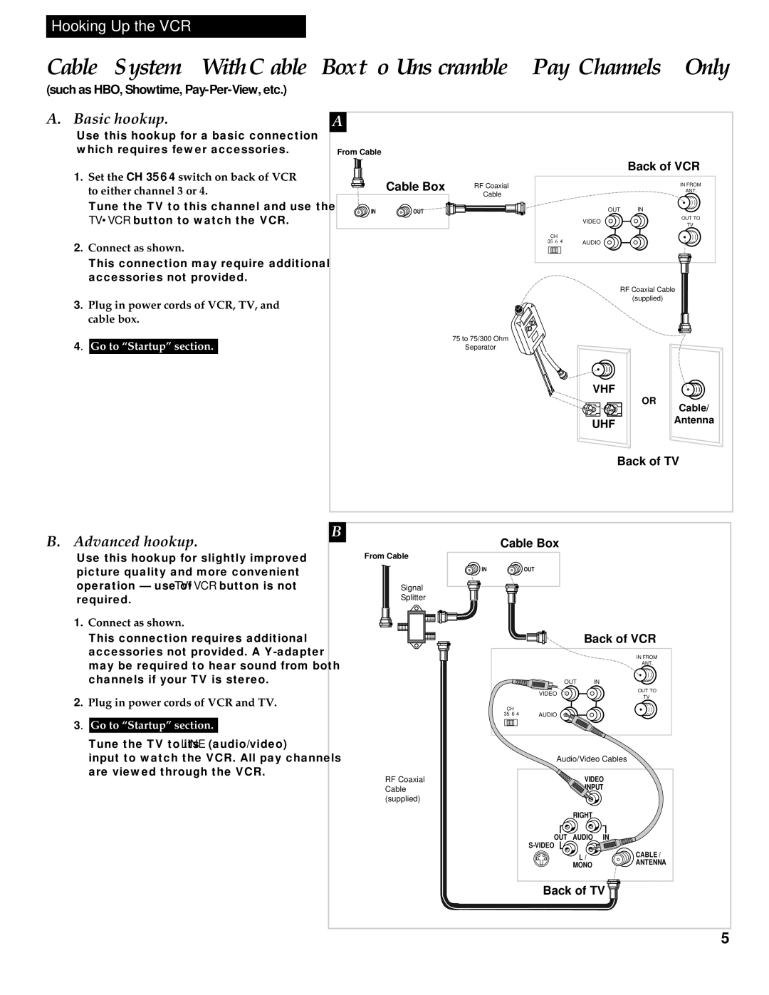 RCA VR336 manual Cable System With Cable Box to Unscramble Pay Channels Only 