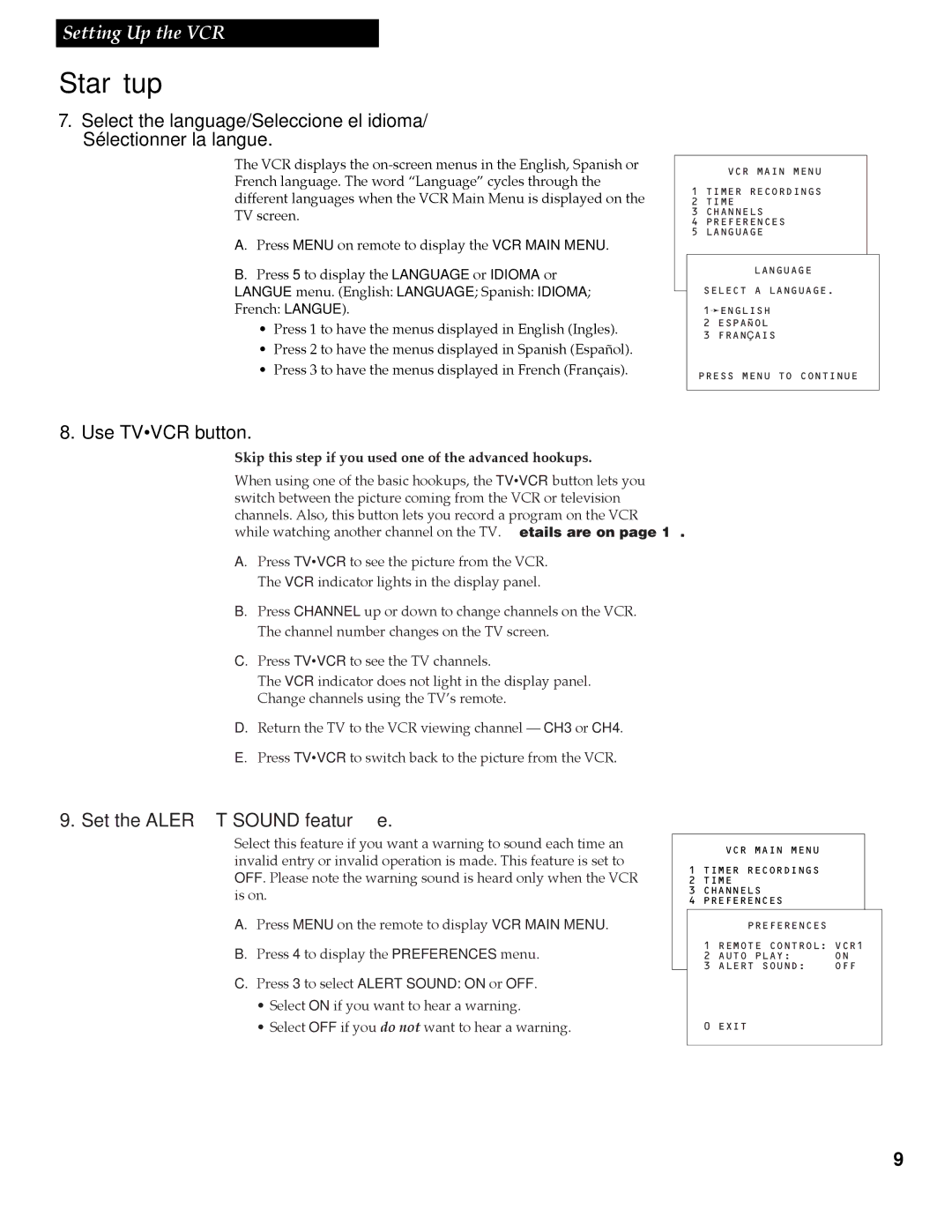 RCA VR508, VR337 Use Tvvcr button, Set the Alert Sound feature, Skip this step if you used one of the advanced hookups 