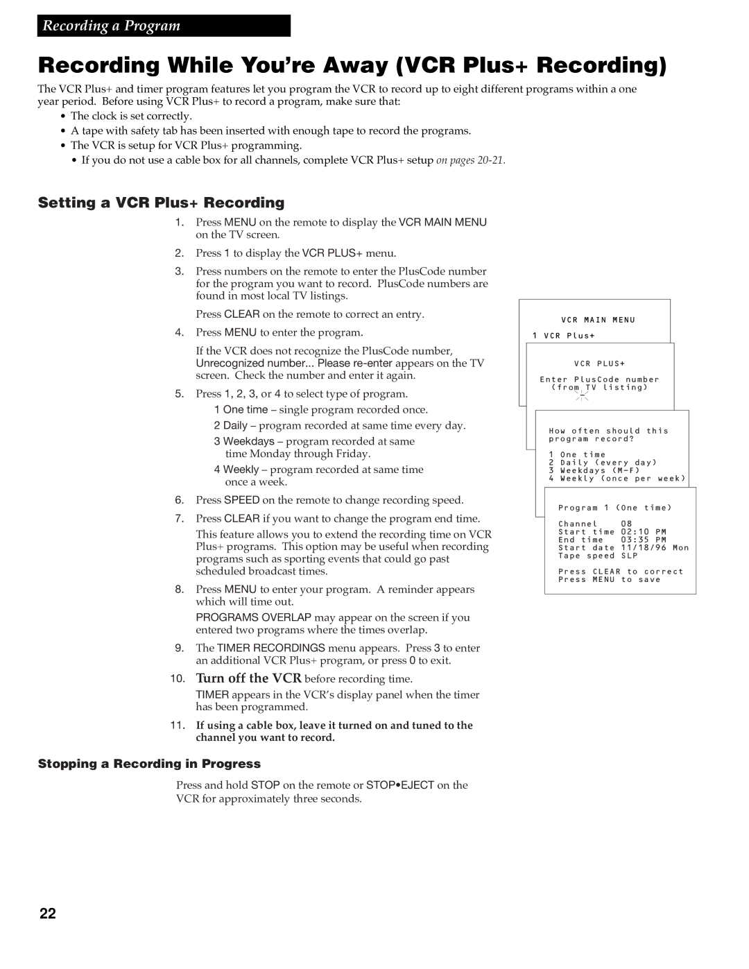 RCA VR348 manual Recording While You’re Away VCR Plus+ Recording, Setting a VCR Plus+ Recording 