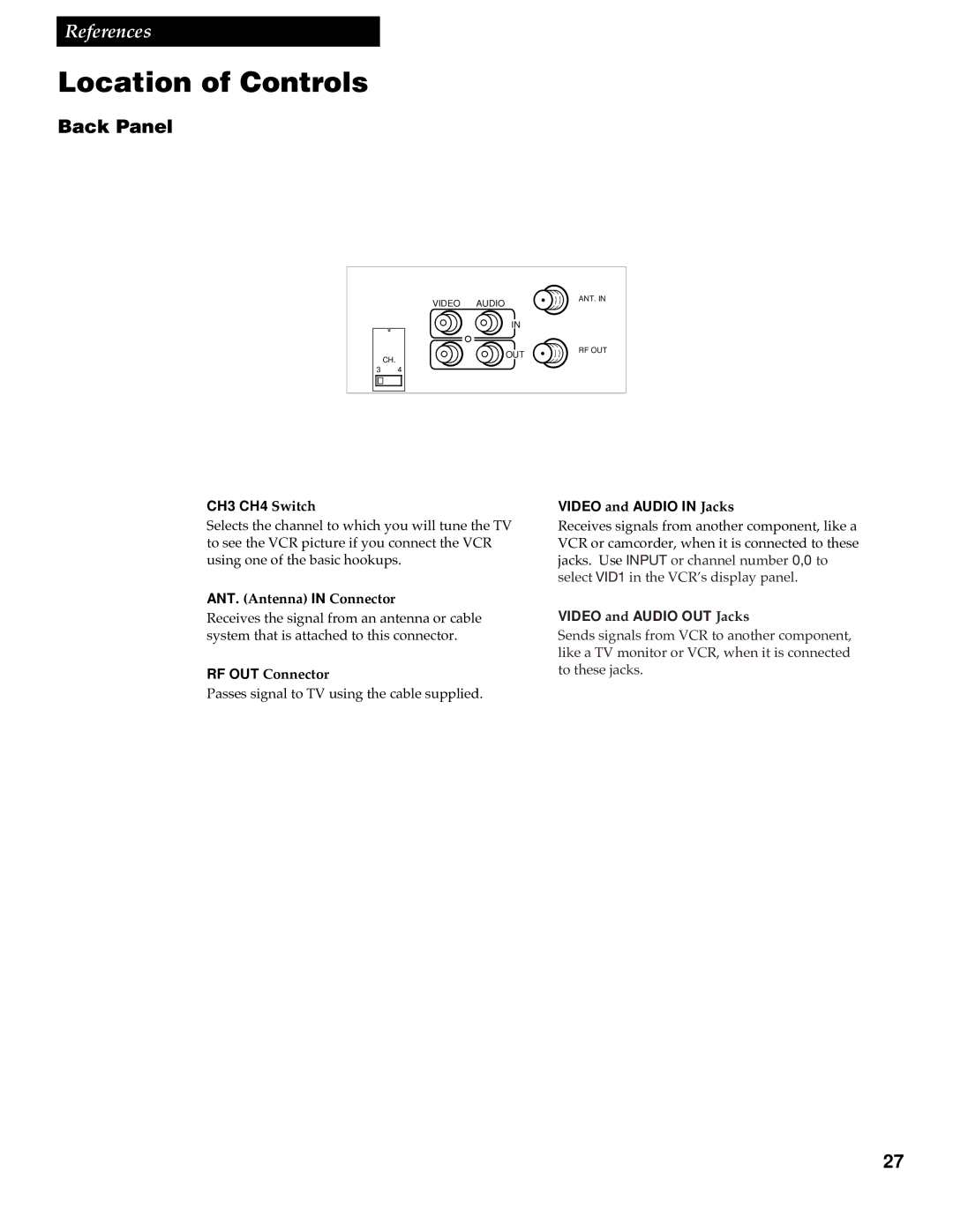 RCA VR348 manual Back Panel 