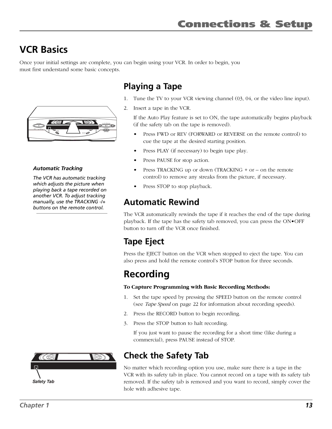 RCA VR355/VR545 manual VCR Basics, Recording 