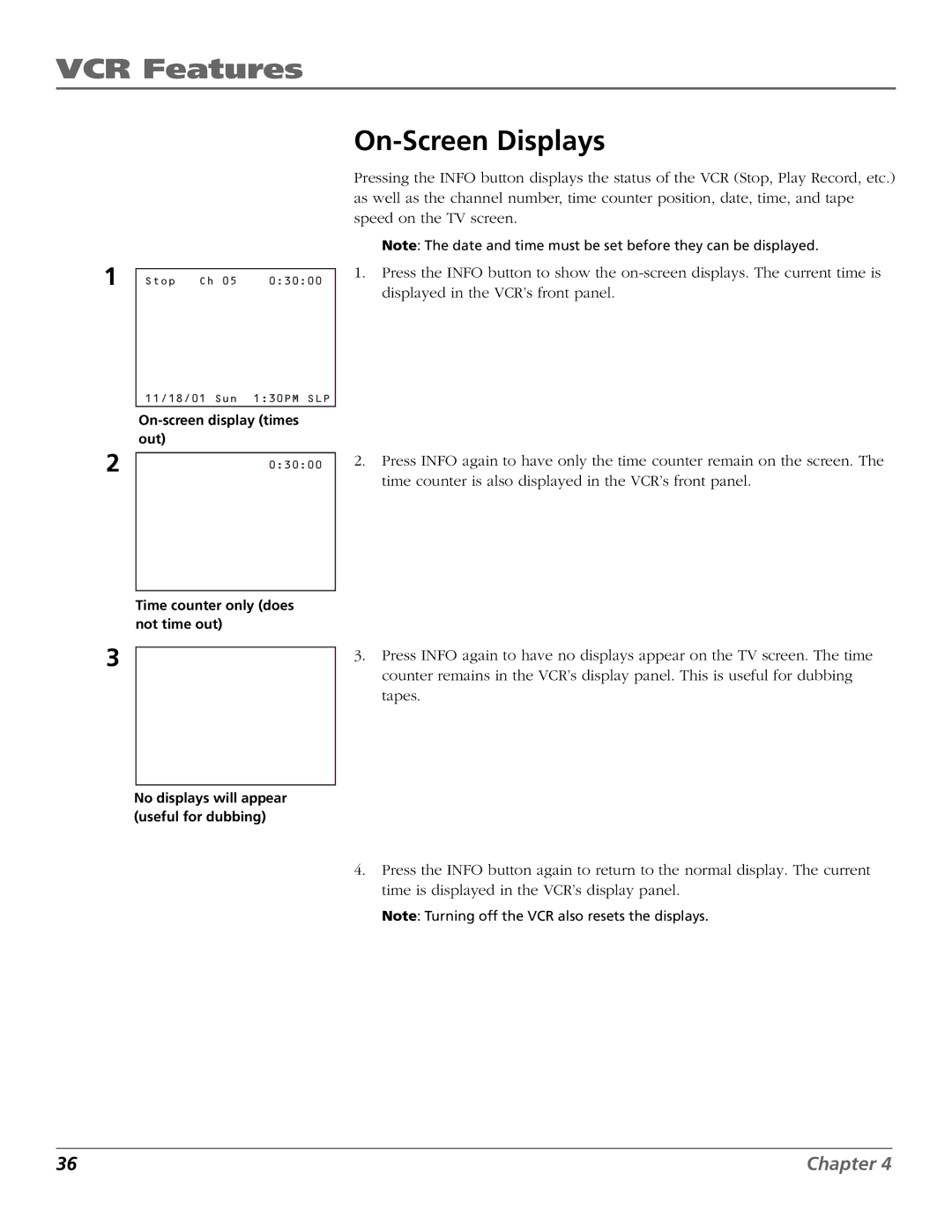 RCA VR355/VR545 manual On-Screen Displays 