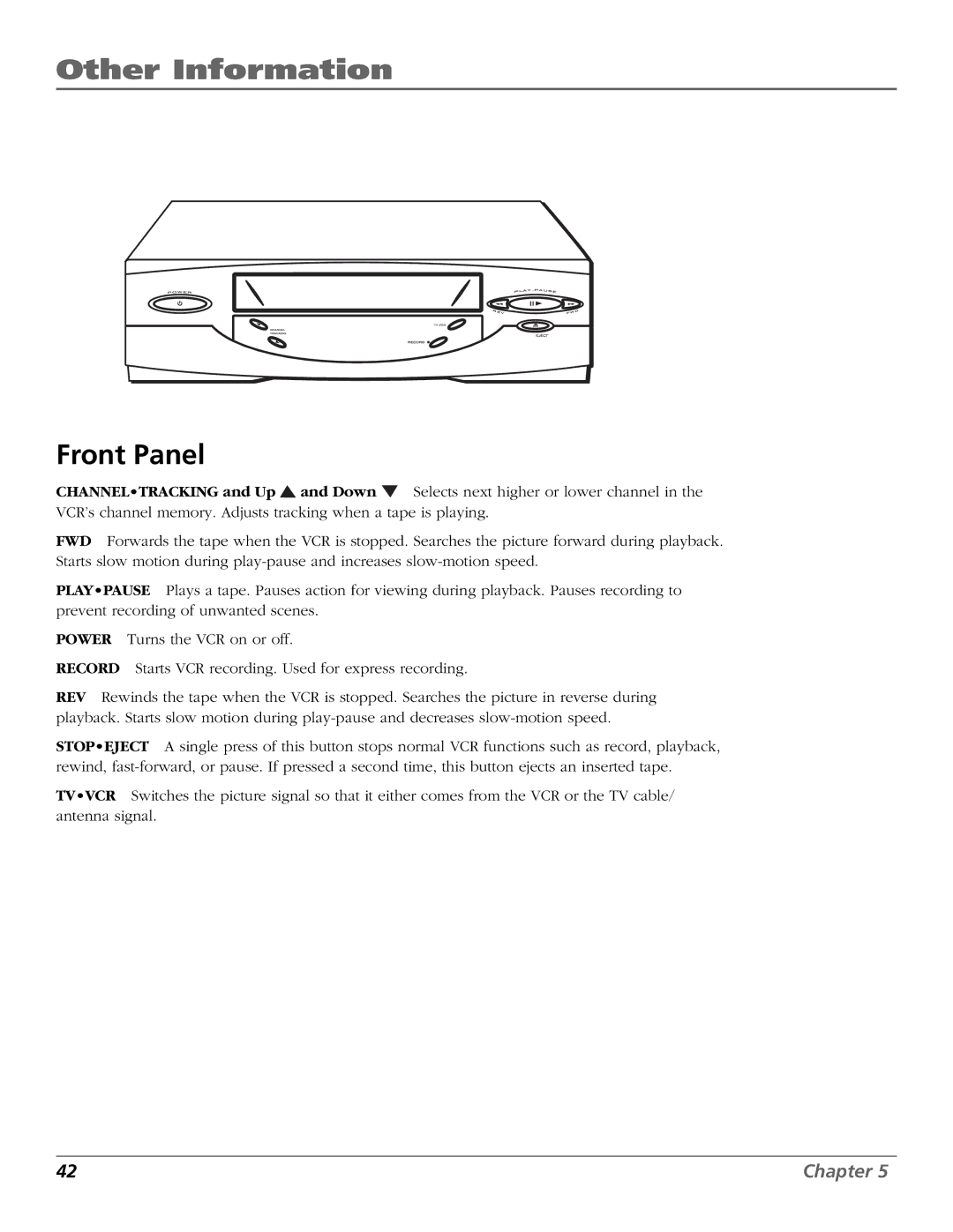 RCA VR355/VR545 manual Front Panel 