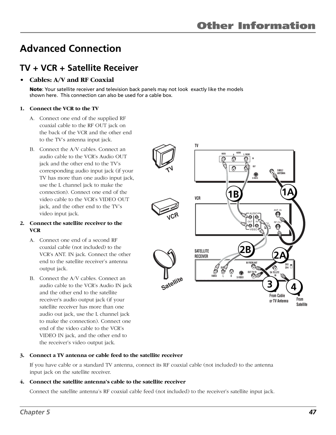 RCA VR355/VR545 manual Advanced Connection, Connect the satellite receiver to 