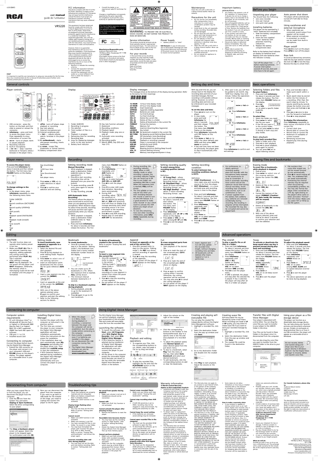 RCA VR5220 user manual Before you begin, General controls Setting day and time Basic operations, Editing 