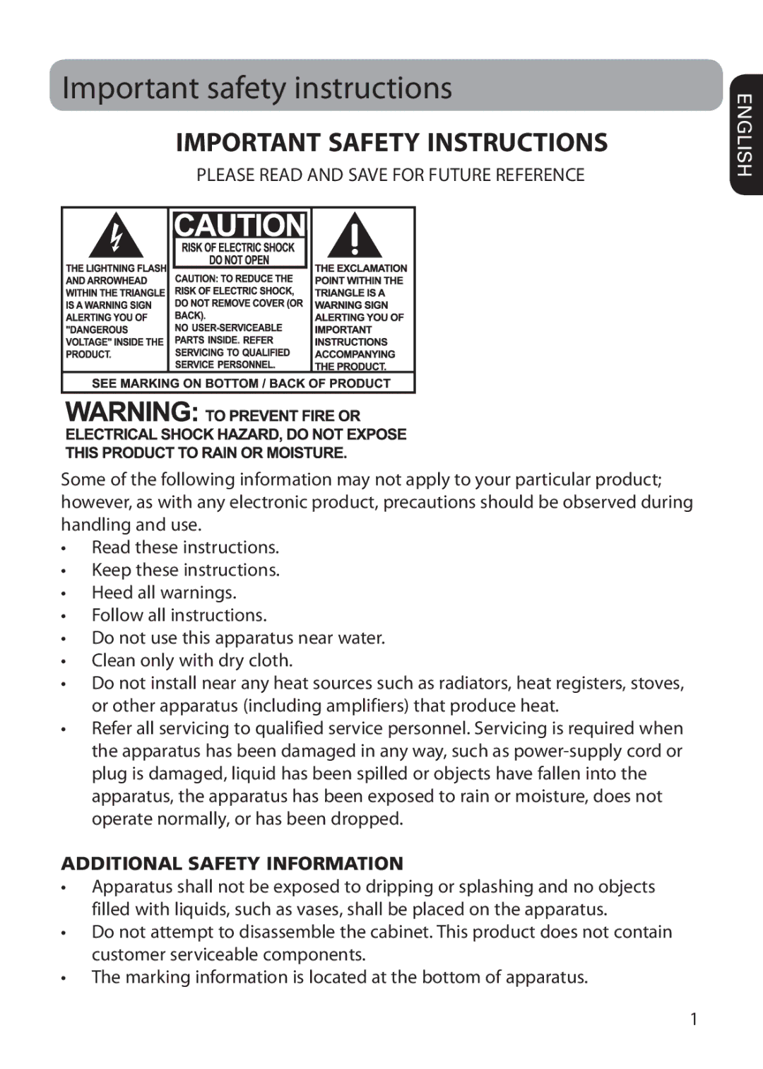 RCA VR5235 user manual Important safety instructions, Please Read and Save for Future Reference 