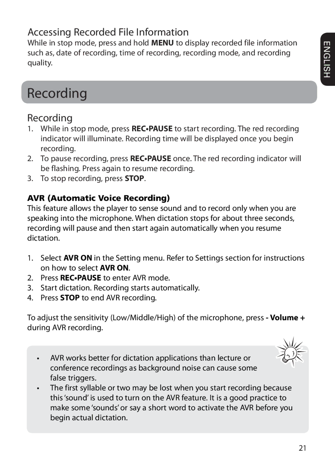 RCA VR5235 user manual Accessing Recorded File Information, AVR Automatic Voice Recording 