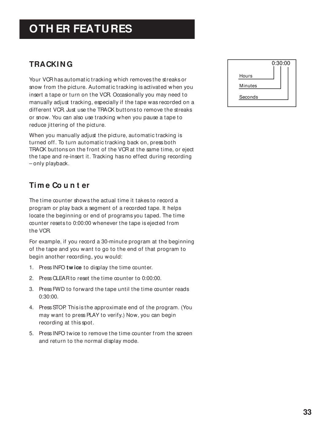 RCA VR525 manual Tracking, Time Counter 