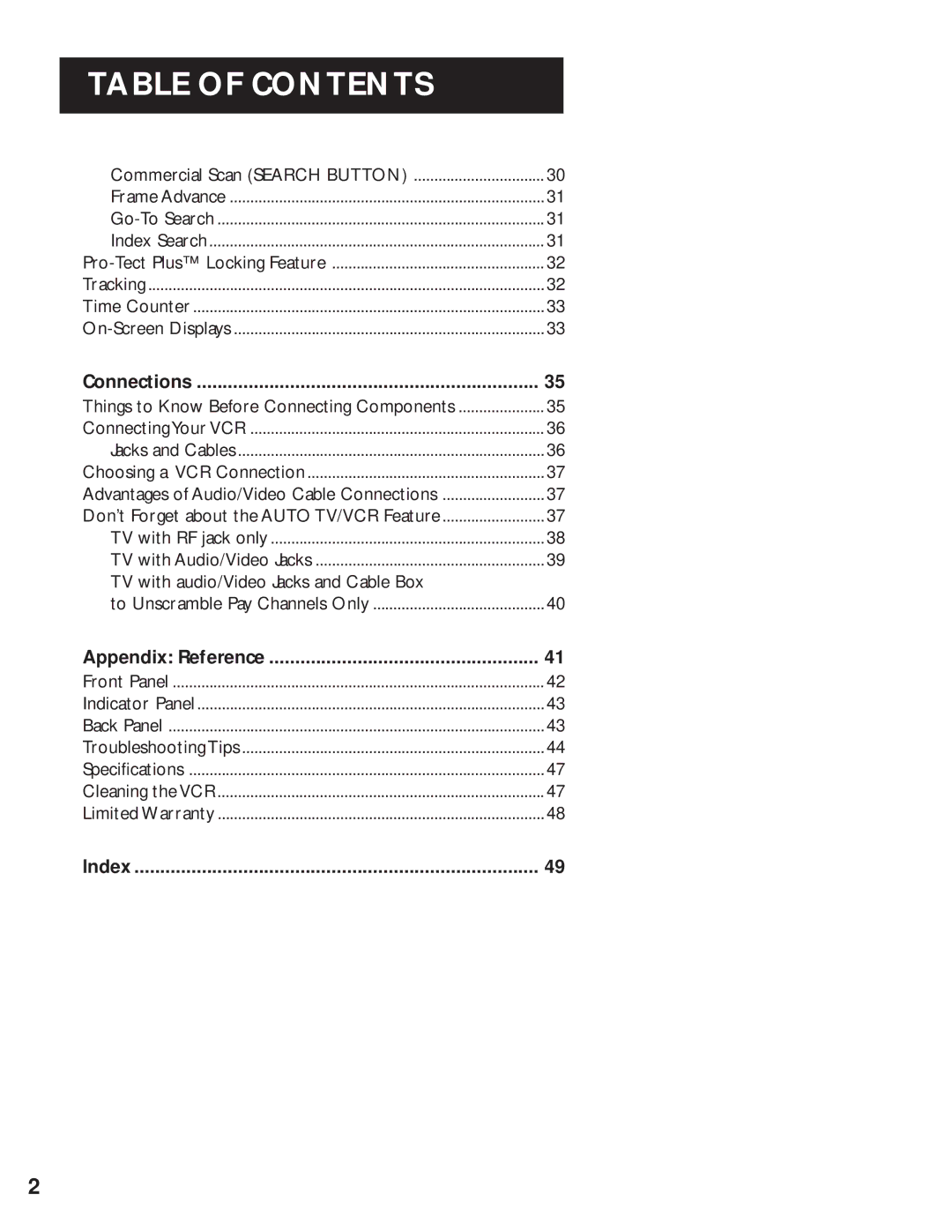 RCA VR525 manual Connections, Appendix Reference, Index 