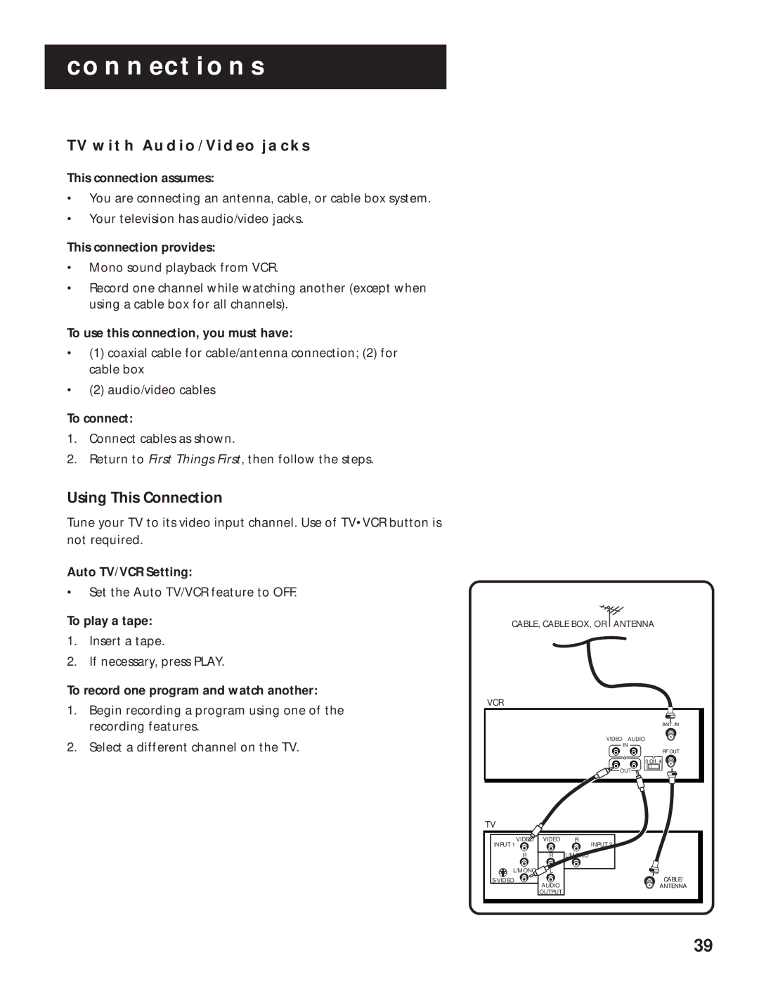 RCA VR525 manual TV with AUDIO/VIDEO Jacks 