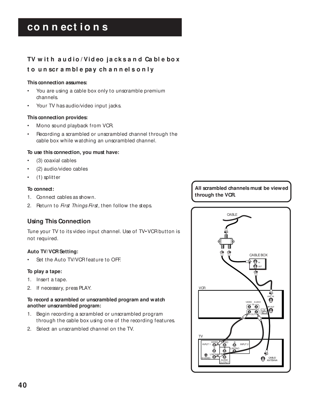 RCA VR525 manual All scrambled channels must be viewed through the VCR 