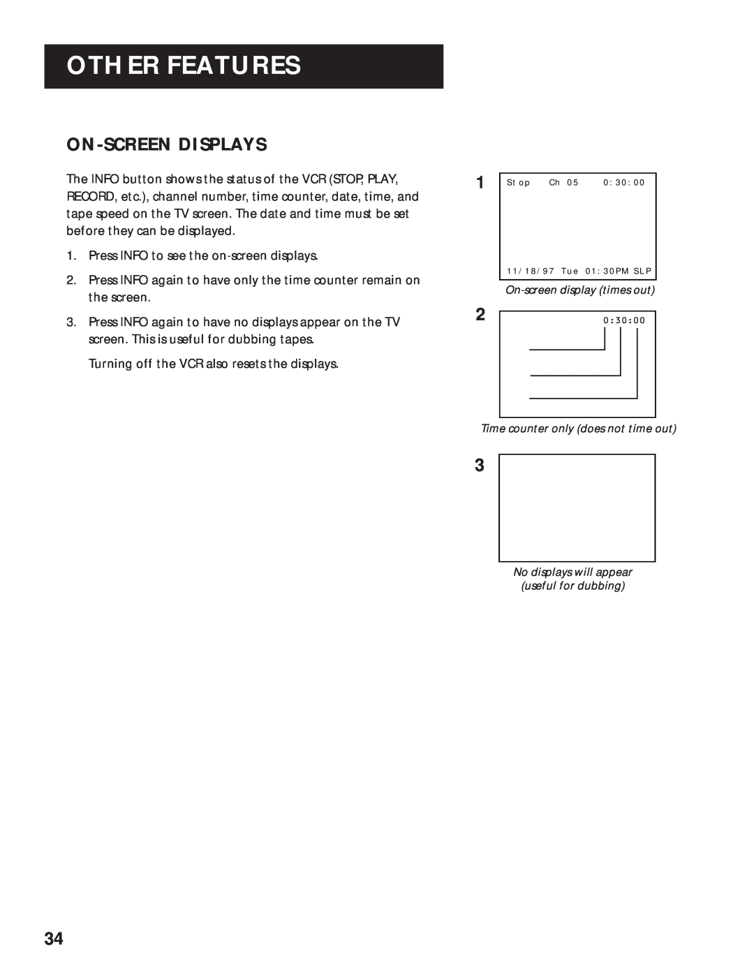 RCA VR525 manual On-Screen Displays, Other Features 