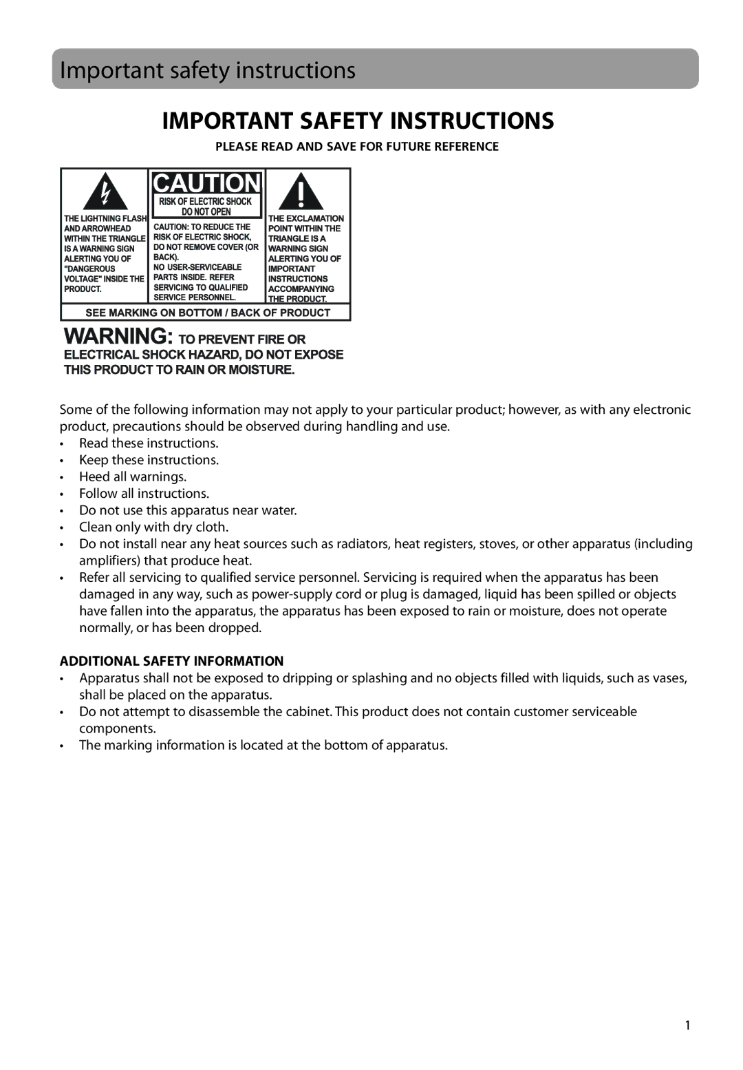 RCA VR5340 user manual Important safety instructions, Important Safety Instructions 