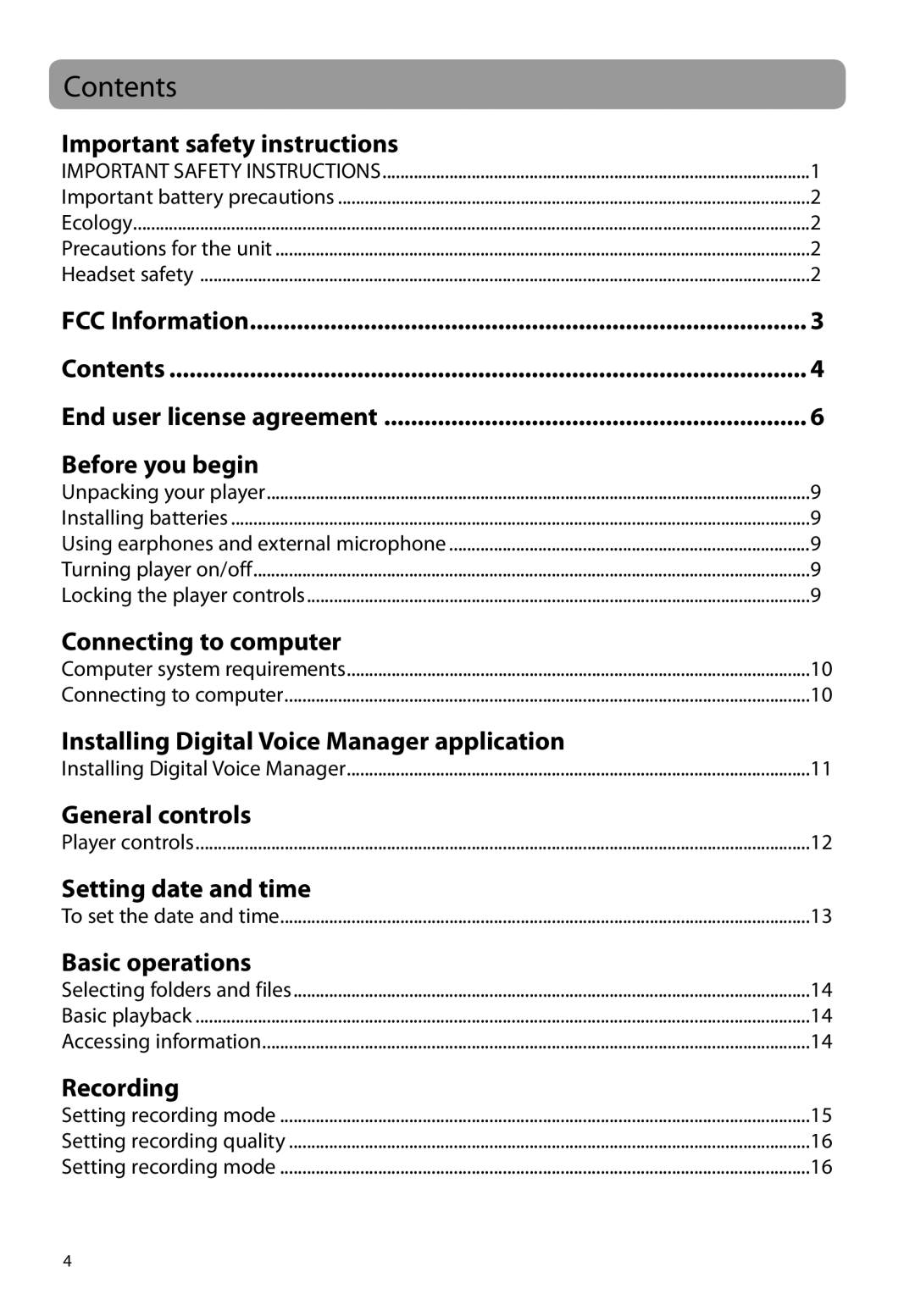 RCA VR5340 user manual Contents 