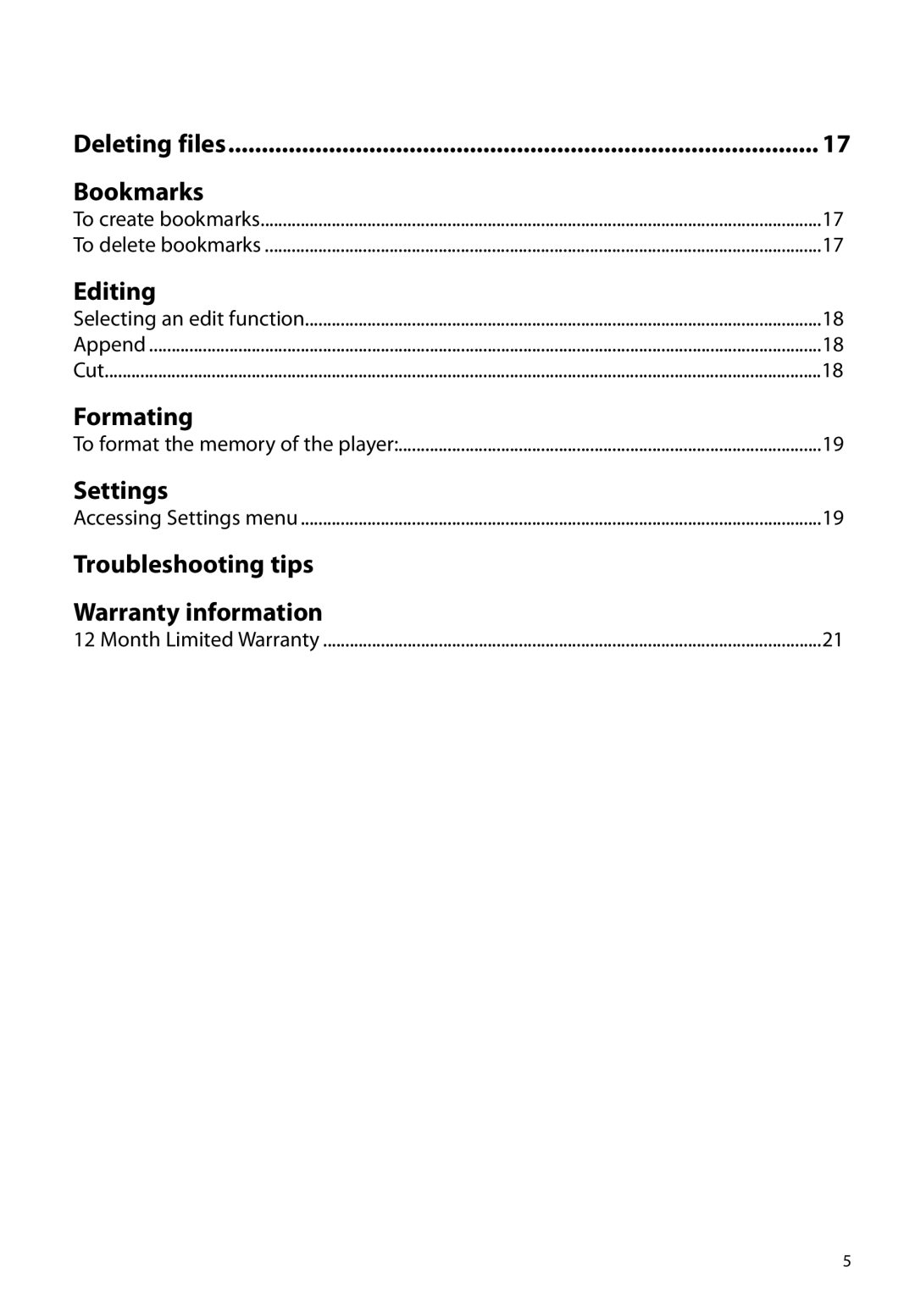 RCA VR5340 user manual Deleting files Bookmarks 