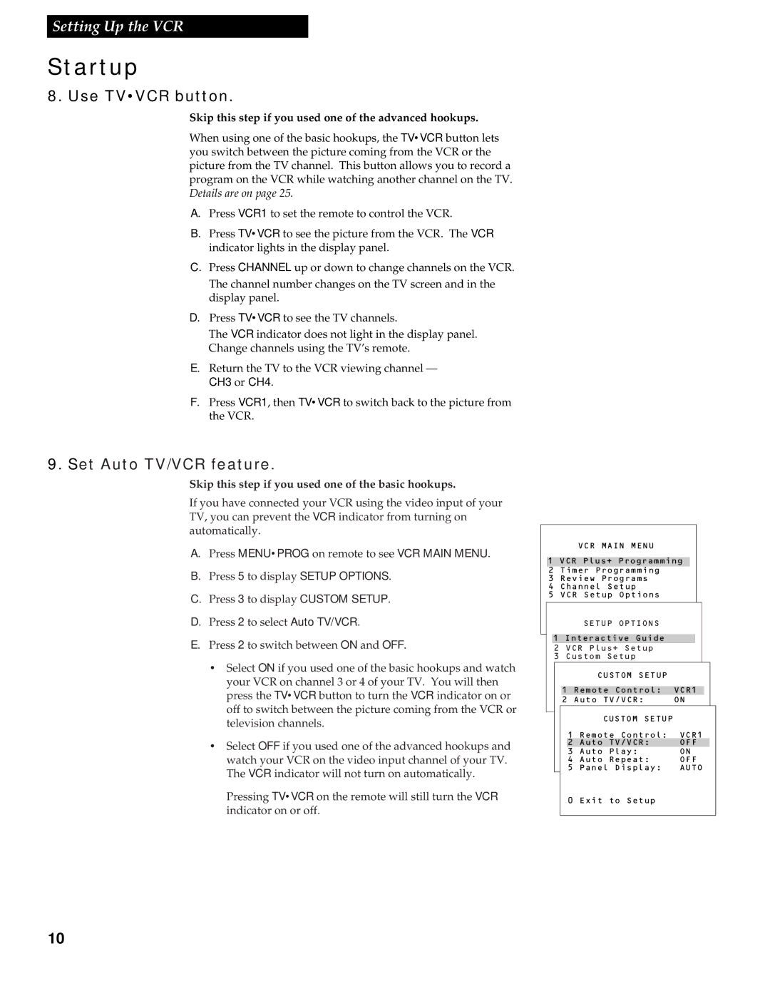 RCA VR538 manual Use Tvvcr button, Set Auto TV/VCR feature, Skip this step if you used one of the advanced hookups 