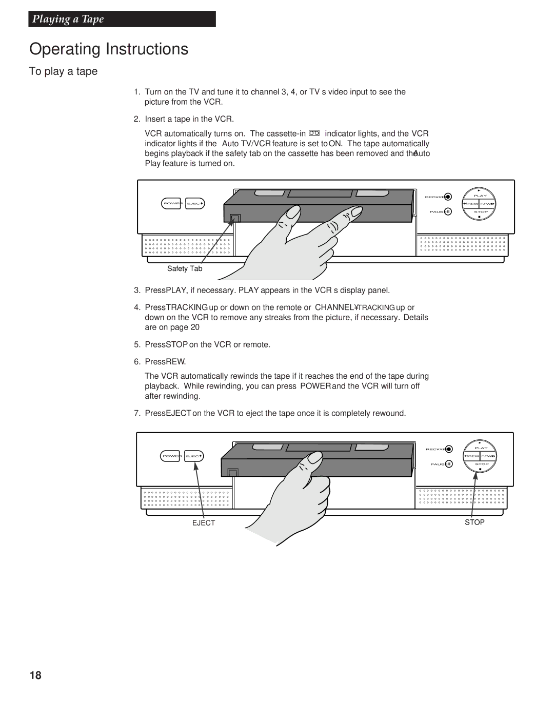 RCA VR538 manual Operating Instructions, To play a tape 